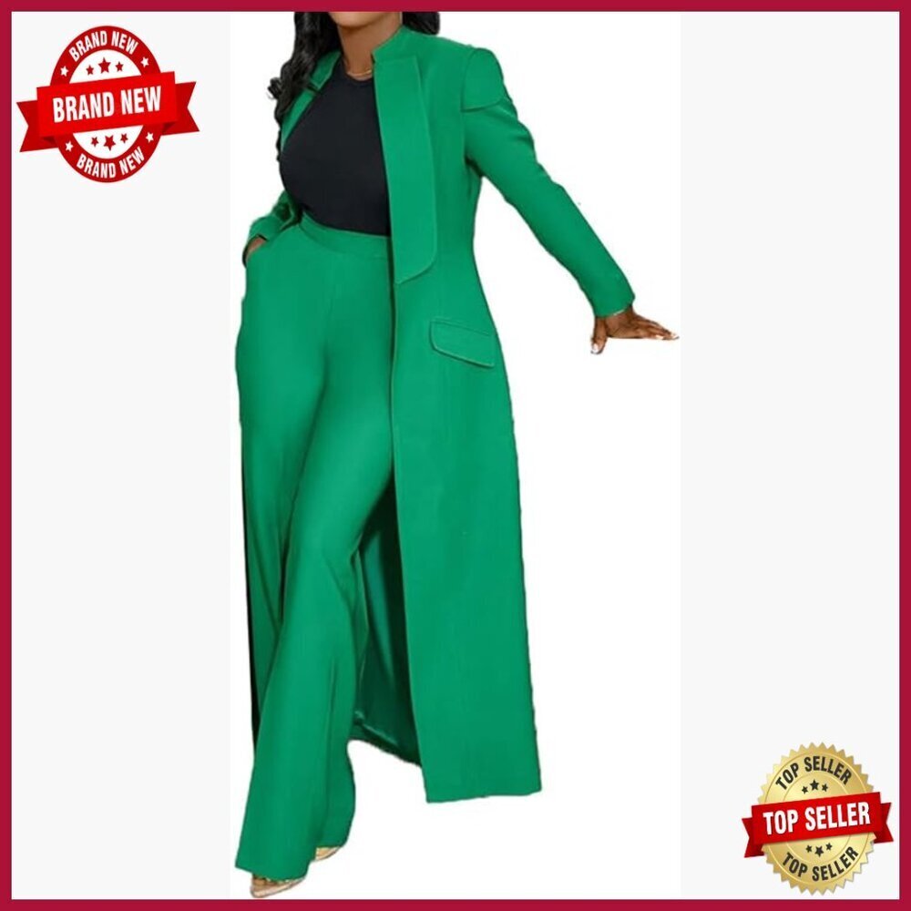 Women's 2-Piece Suit Set Long Blazer Straight Leg Pants Business Formal